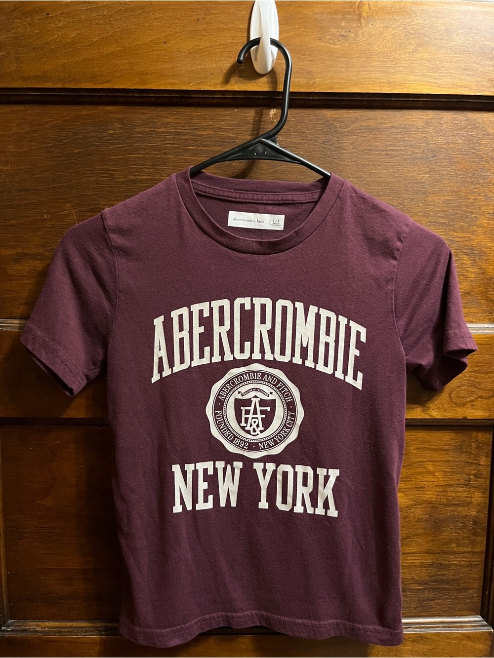 abercrombie kids Burgundy Crewneck Tee with White Graphic